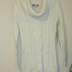 Jennifer Lopez cowl neck line sweater, size small, white metallic, 32" long